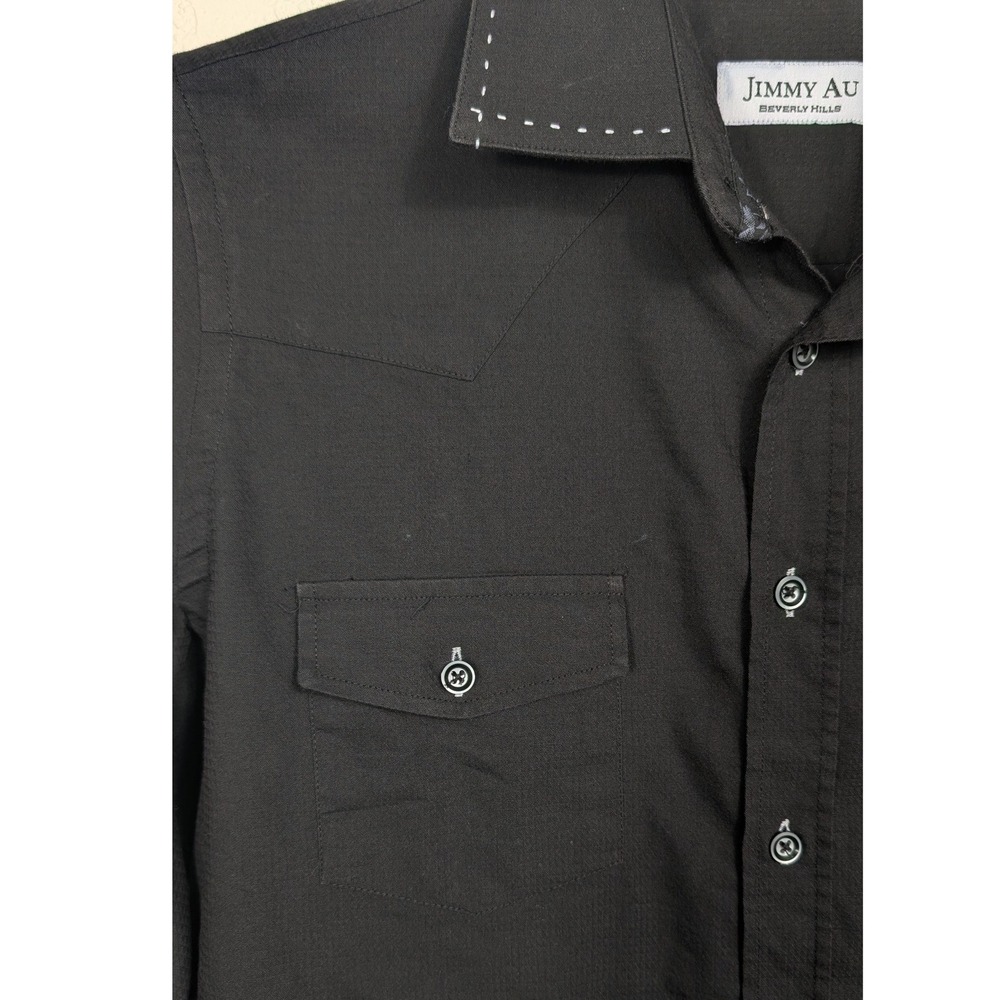 Jimmy Au‎ Button Down Mens Medium Black Excellent Western Pick Stitch Shirt